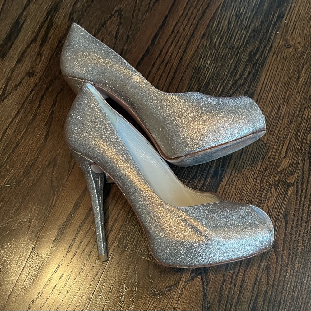 Stuart Weitzman Sparkle Peep-Toe Pumps in -Gold - Picture 10 of 15